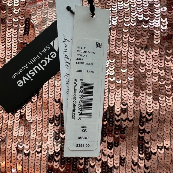 Alice + Olivia Top Womens XS Agatha Sequin Rose Gold Off The Shoulder Fairy NEW - Picture 13 of 16